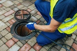 A man cleaning a drain in Jacksonville, FL