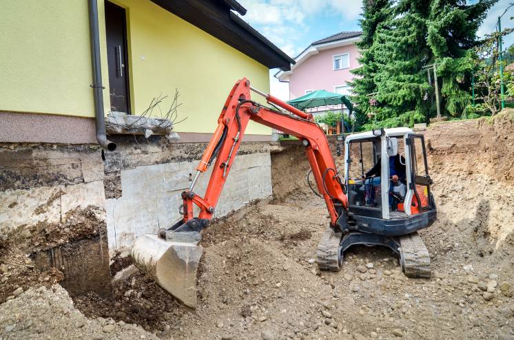 Excavator digging trench for plumbing work in Jacksonville, FL